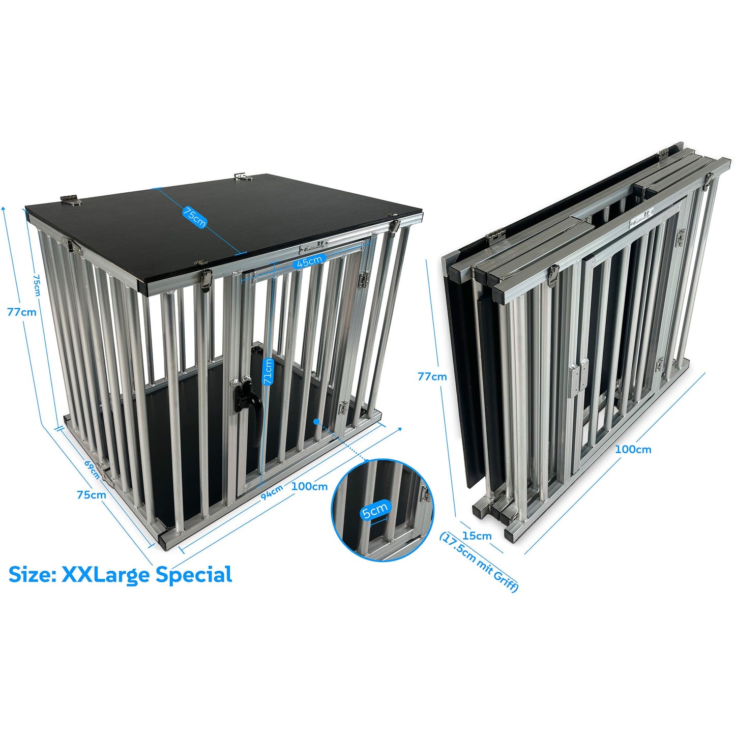 Size comparison Callieway foldable dog crate XXL