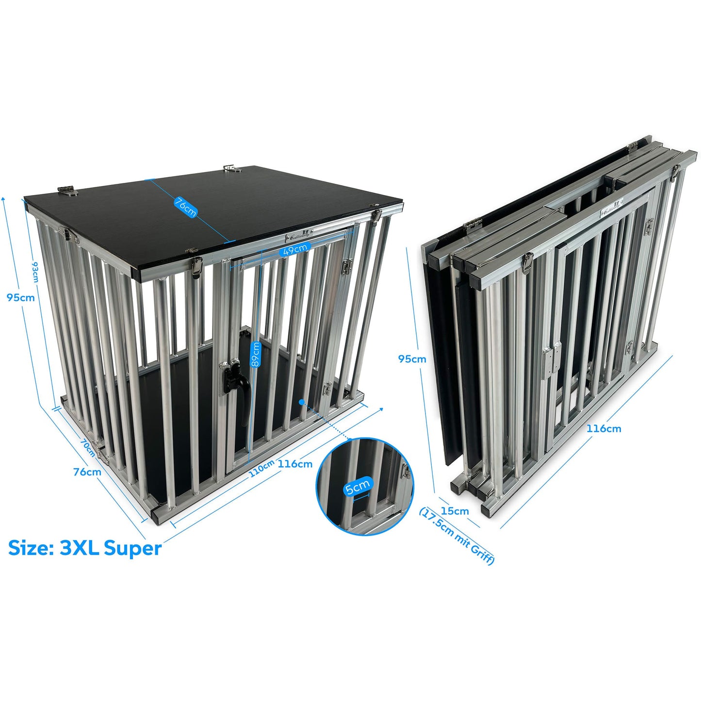 Callieway® Faltbare ALU Dogbox Reisebox | Hundekäfig Aluminium klappbar