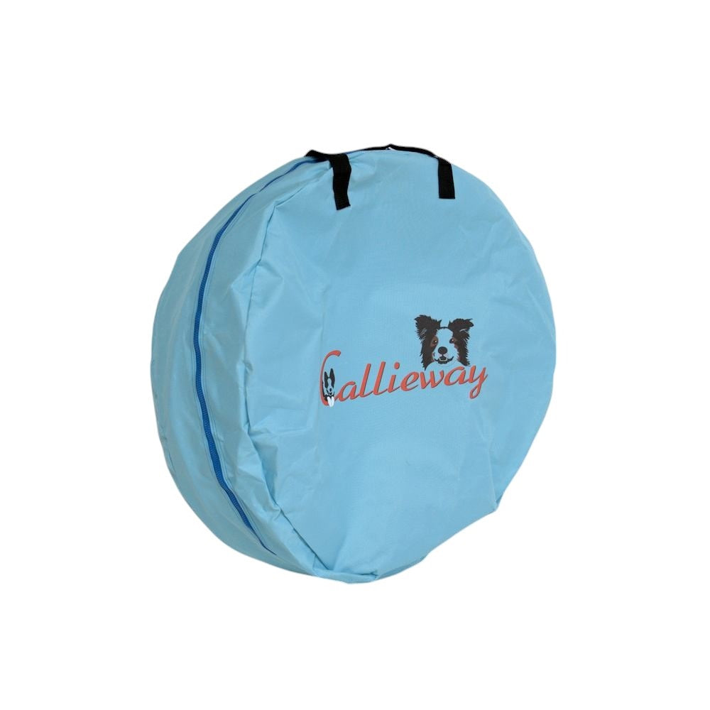 Callieway® logo on blue agility tunnel bag – durable PVC material
