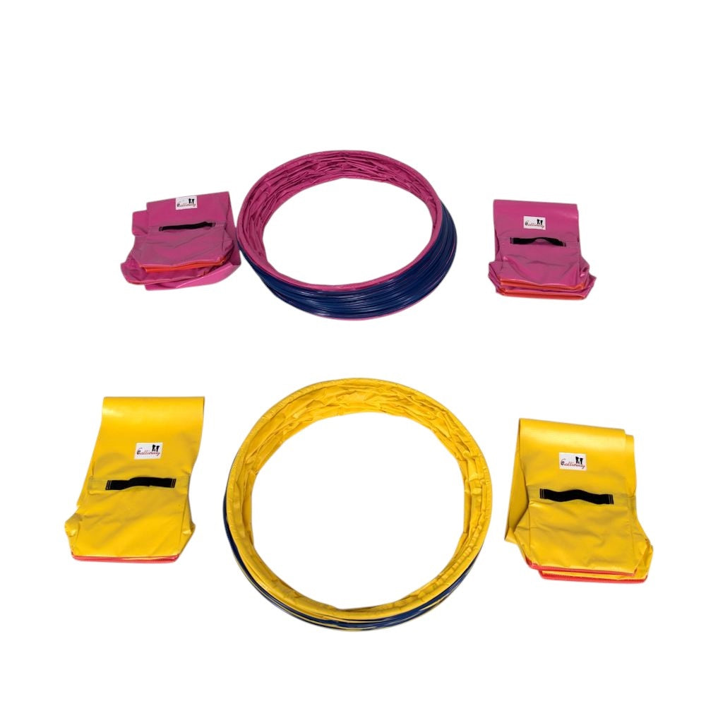 yellow-fuchsia_hoopers tunnel from above with sandbags