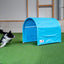 Callieway cyan hoopers tunnel double pack on grass, front angle with dog