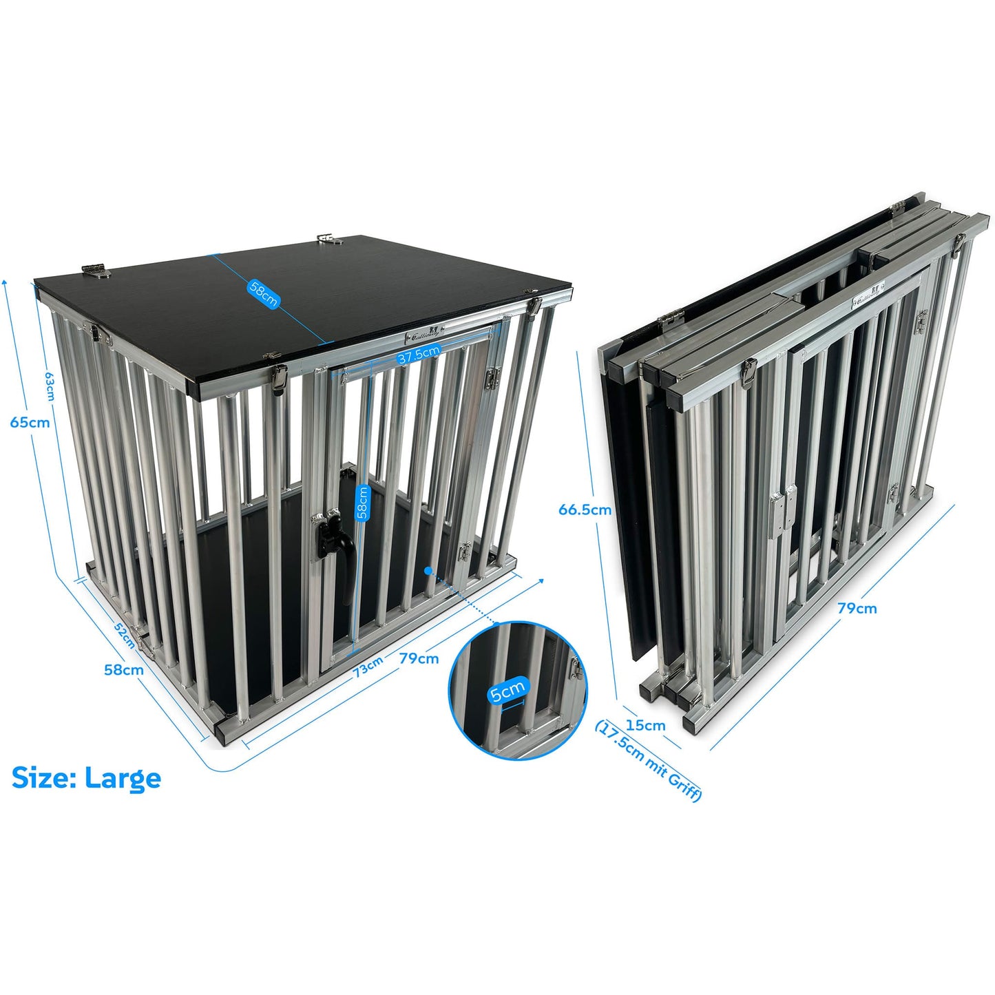 Detail Abmessungen Callieway Aluminium Hundebox Large