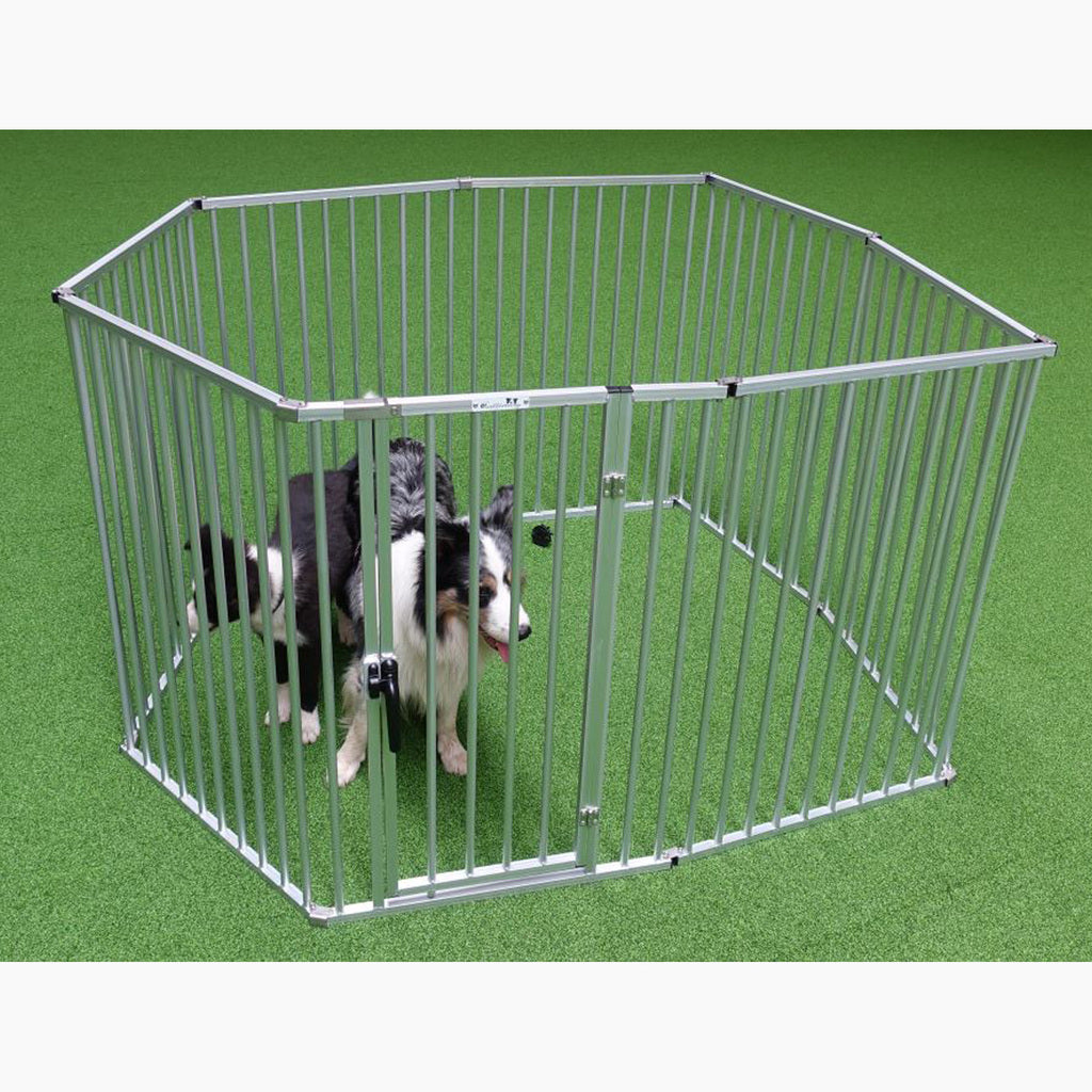 Hund im Callieway Aluminium Freilaufgehege 100 cm