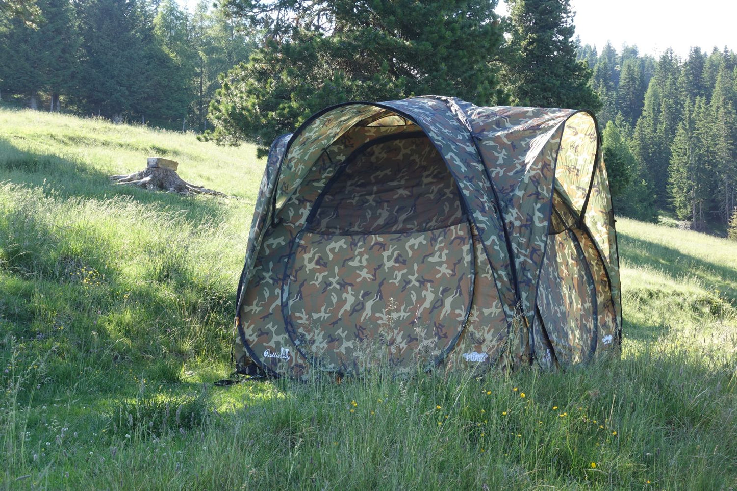 Callieway Outdoor Pavillon im Camouflage Design für Hundetraining auf Wiese