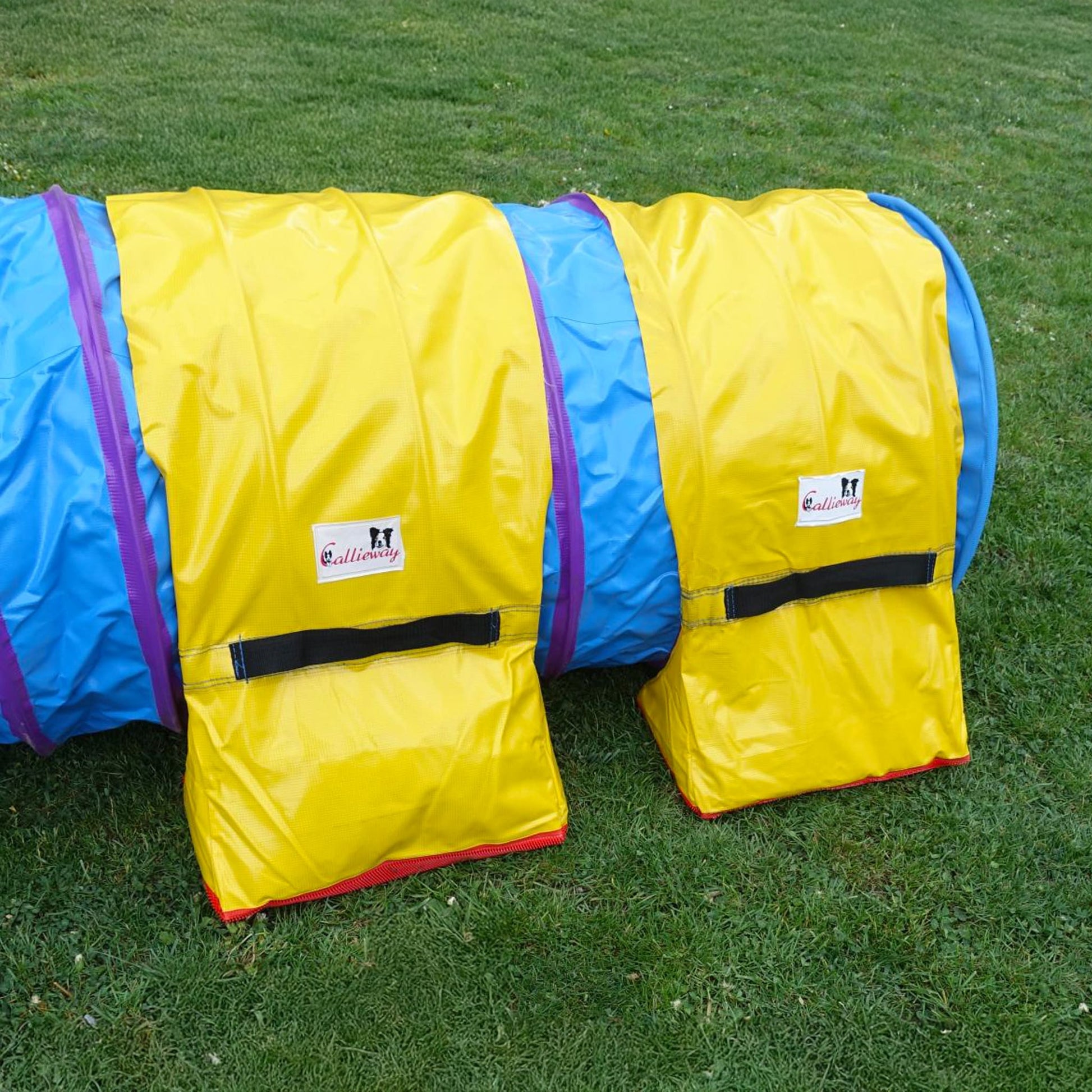 Zwei Callieway Premium Stützsandsäcke Gelb zur Tunnel Fixierung