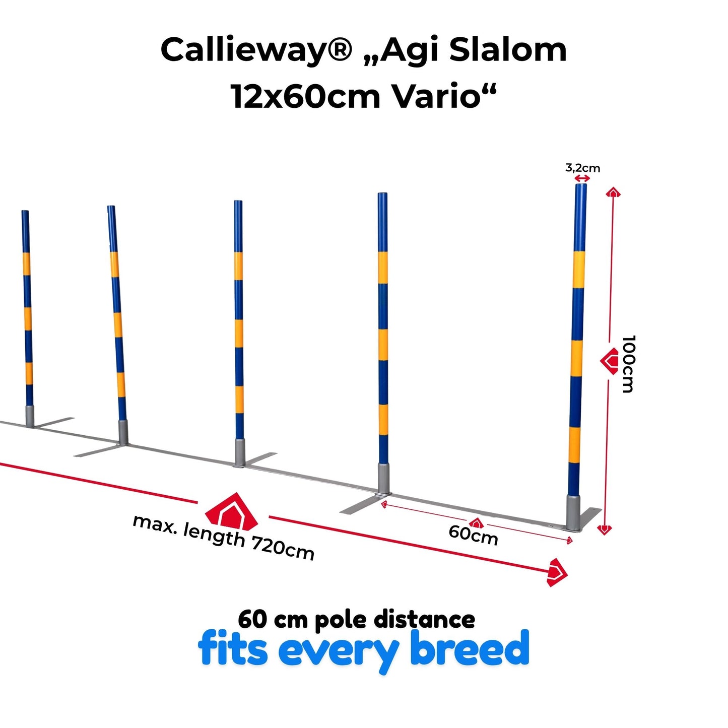 Callieway Agi Slalom 12x60 Vario 60 cm pole distance size manual dimensions