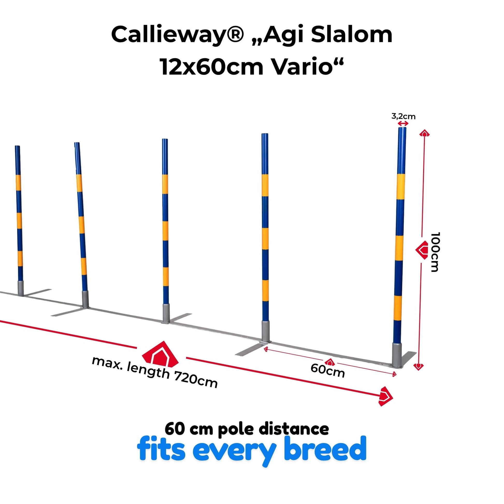 Callieway Agi Slalom 12x60 Vario 60 cm pole distance size manual dimensions
