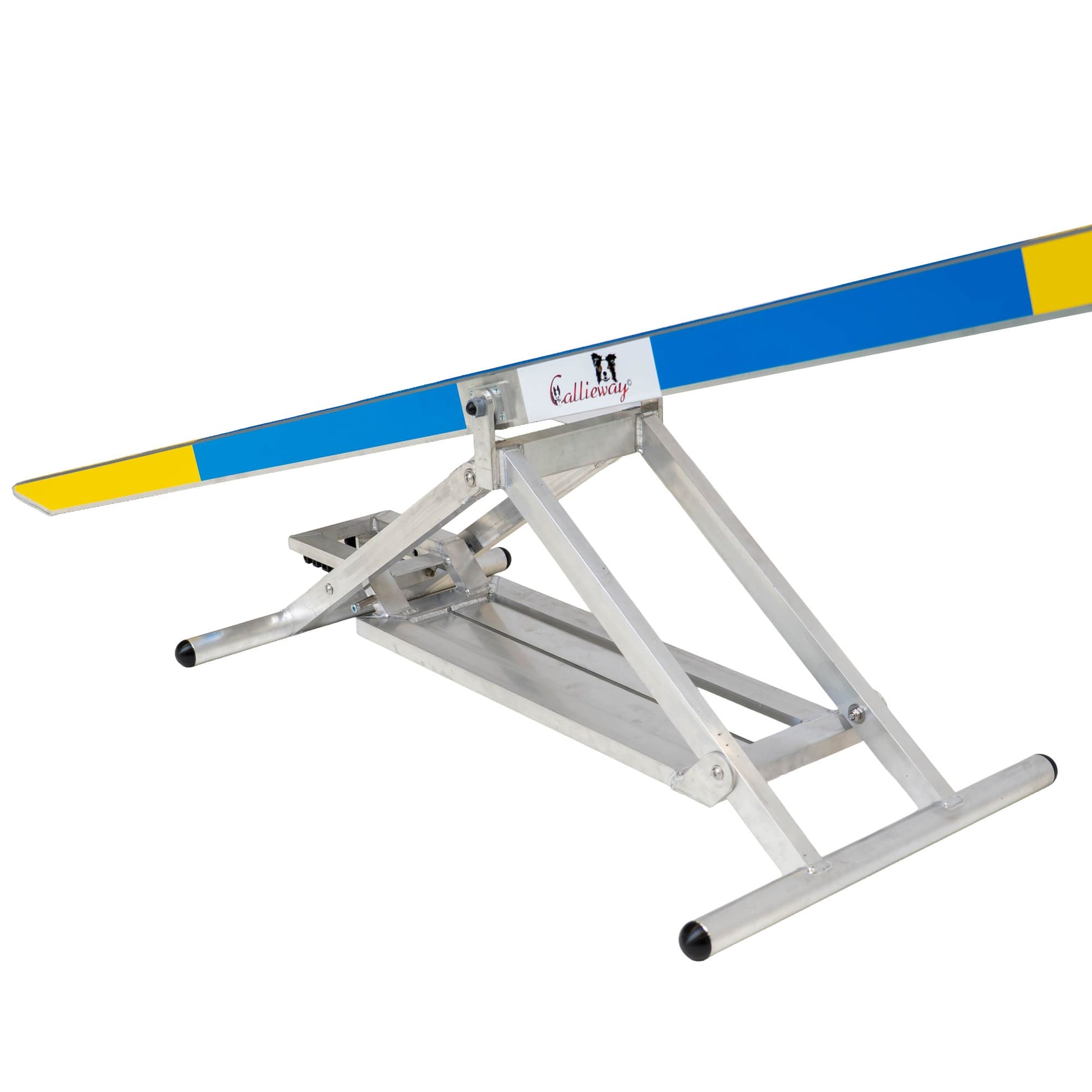 Close-up of agility seesaw board with durable coating in yellow