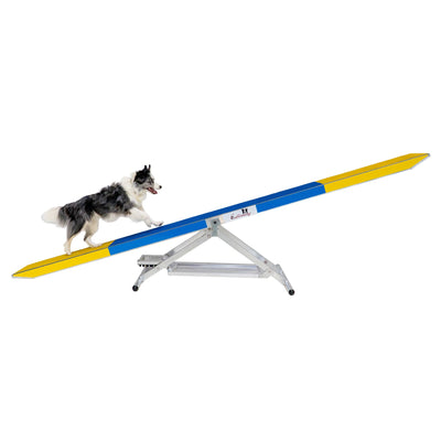 Side view of Callieway agility seesaw showing full board and frame